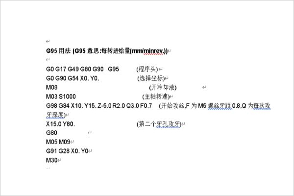 G95攻牙用法参数表